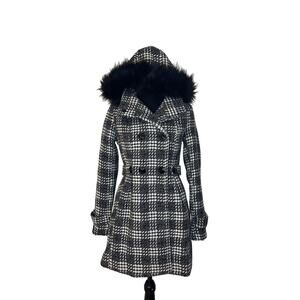 Vintage IZ Byer Plaid Button-Up Coat with Removable Faux Fur Hood – Size XS